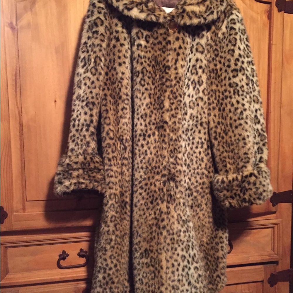5543 Pamela McCoy Faux Leopard Fur Coat Full Length - Medium Super Soft CLEAN - Picture 3 of 11